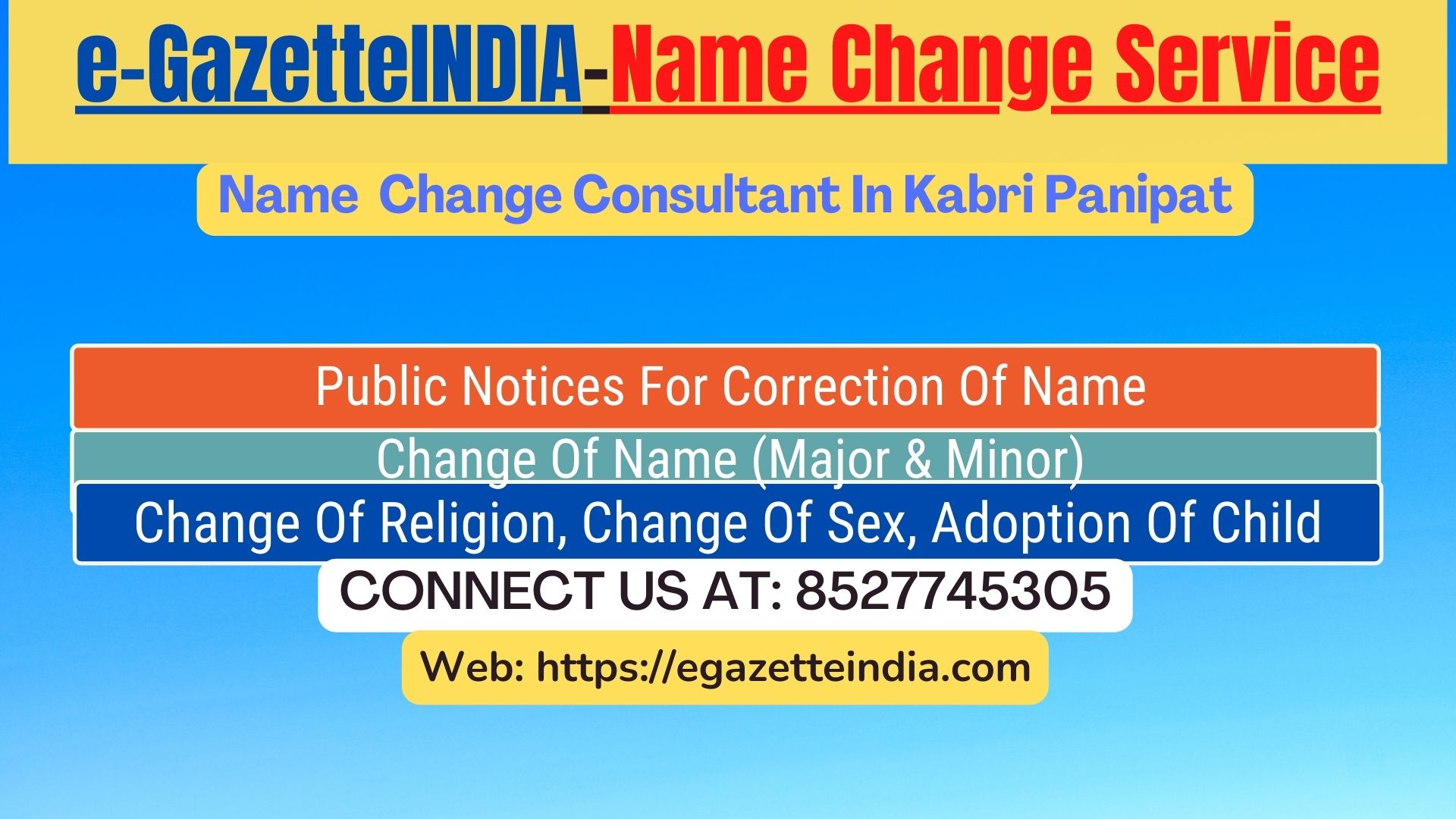 Name Change Gazette Notification In Kabri Panipat 8527745305