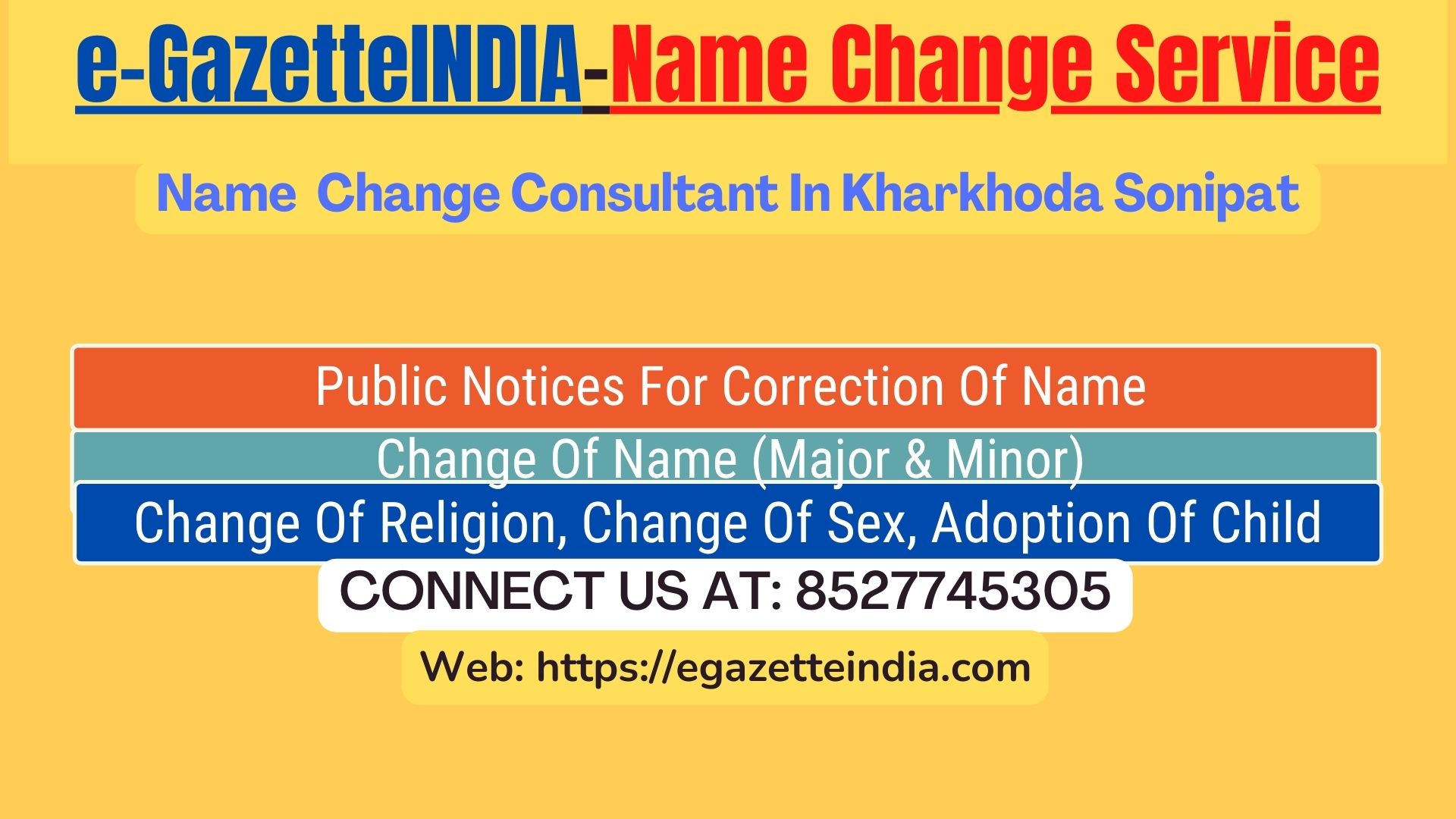 Name Change Gazette Notification In Kharkhoda Sonipat 8527745305