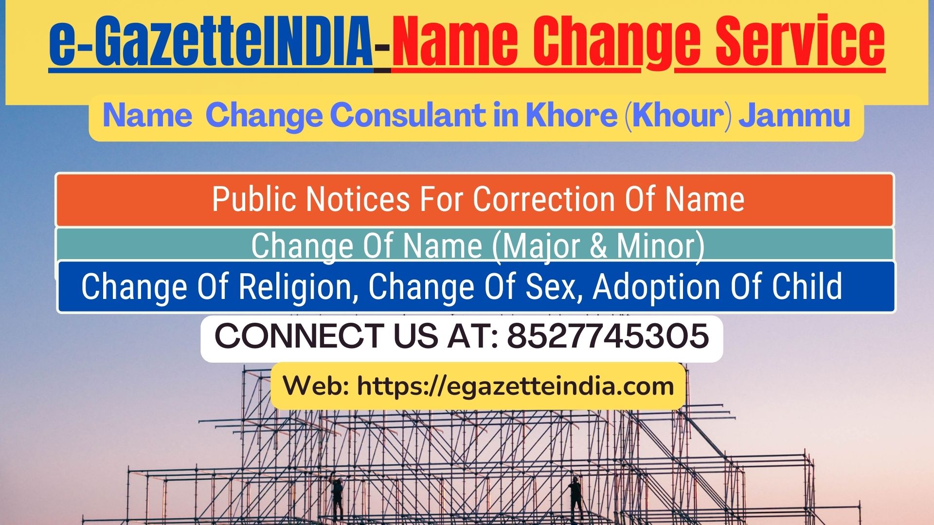 Name Change Gazette Notification In Khore (Khour) Jammu 8527745305