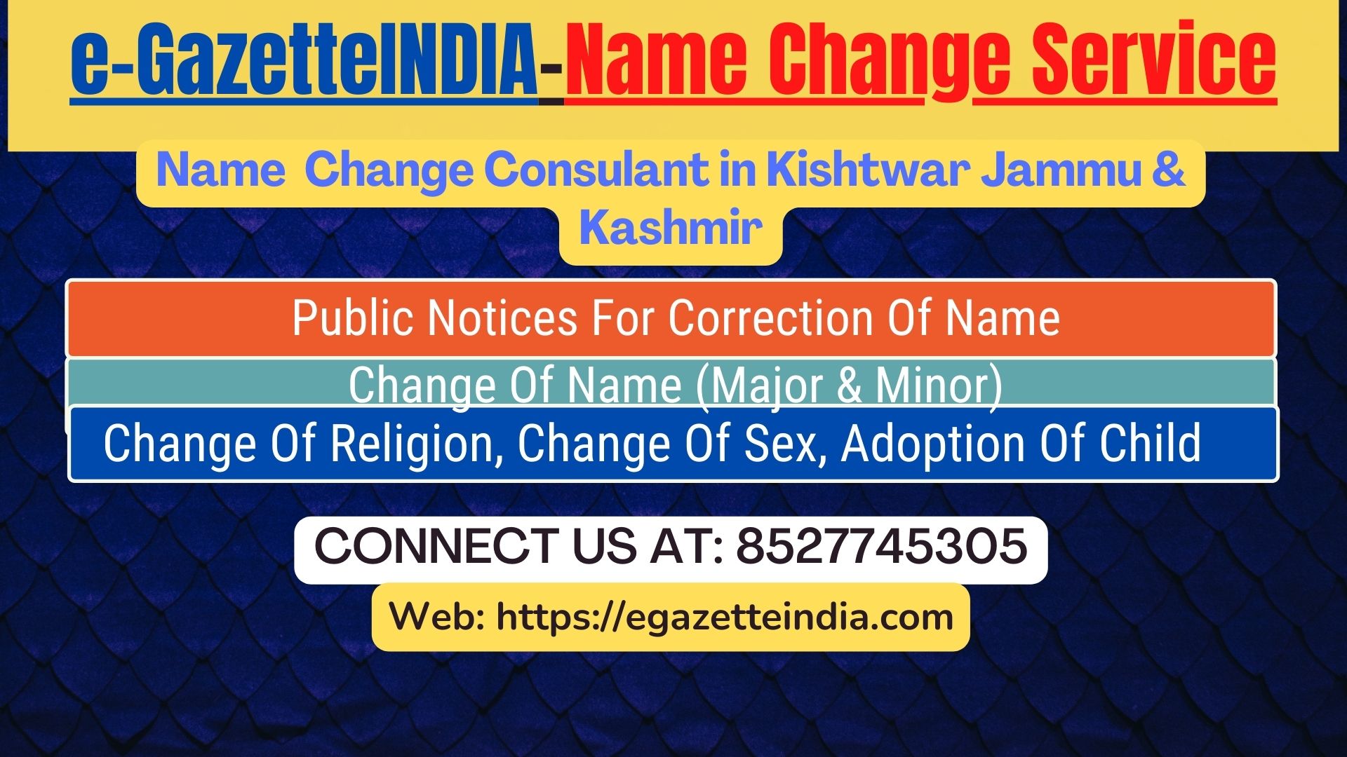 Name Change Gazette Notification In Kishtwar Jammu & Kashmir 8527745305