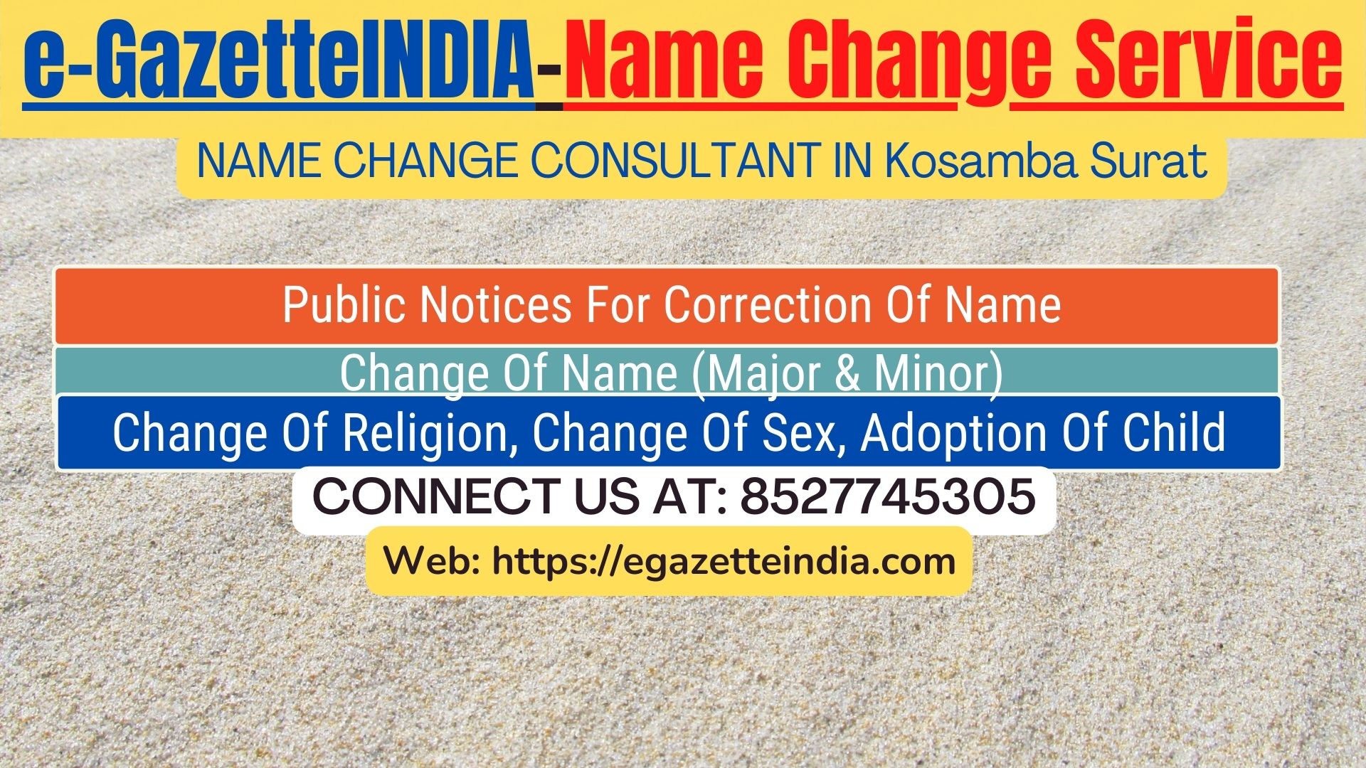 Gazette Of India Name Change Service In Kosamba Surat-8527745305