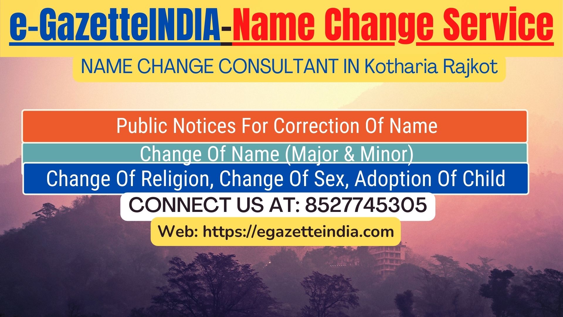 Gazette Of India Name Change Service In Kotharia Rajkot-8527745305