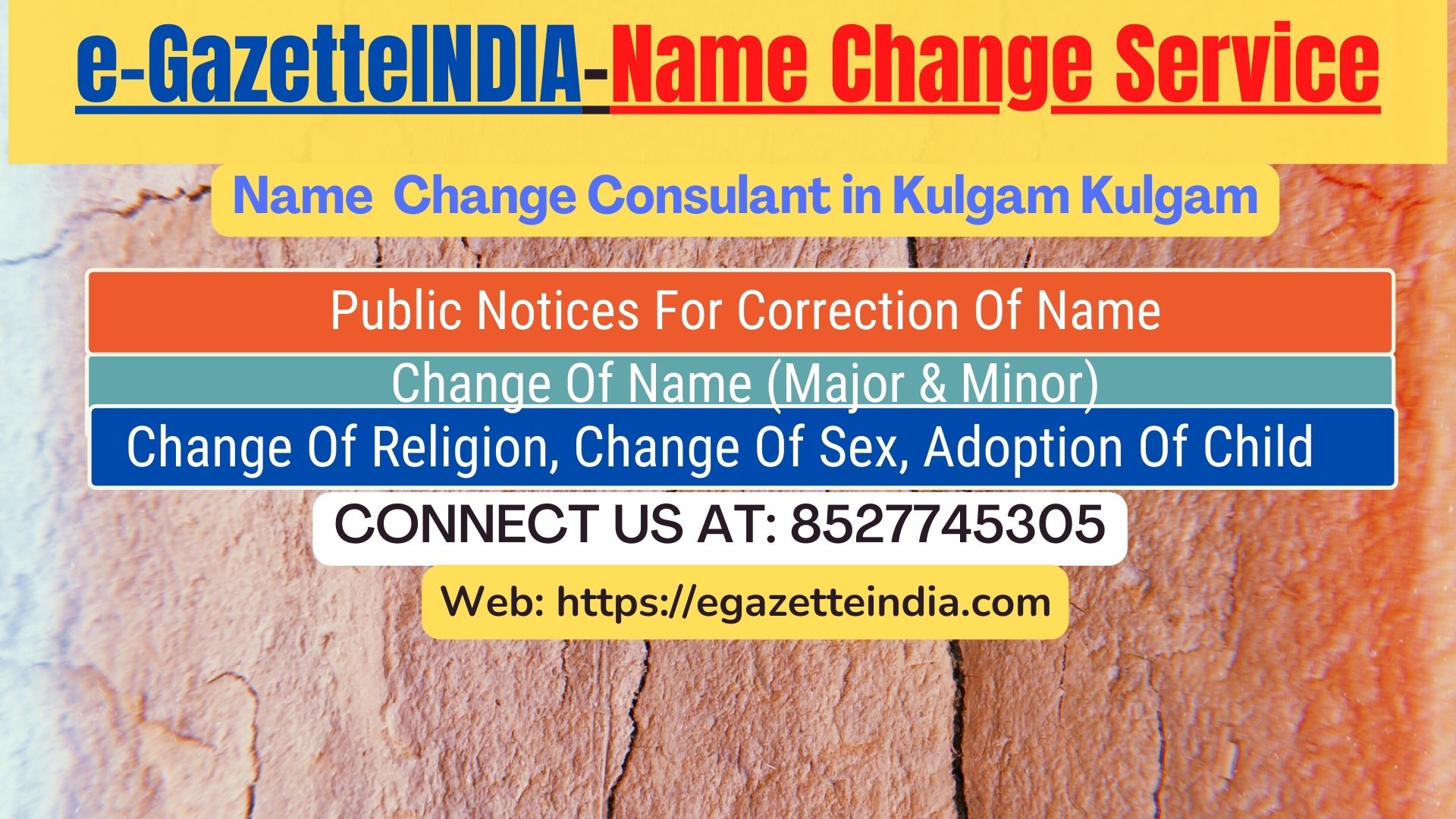 Gazette Of India Name Change Service In Kulgam Kulgam-8527745305