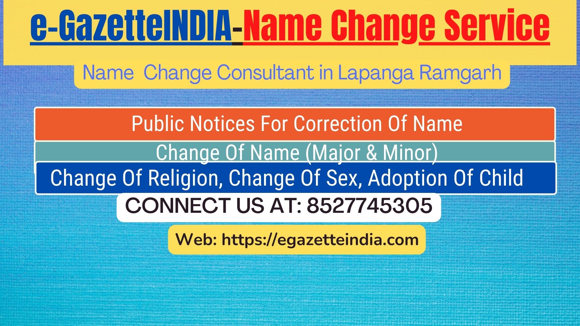 Gazette Name Change Agent Consultant Service In Lapanga Ramgarh-8527745305