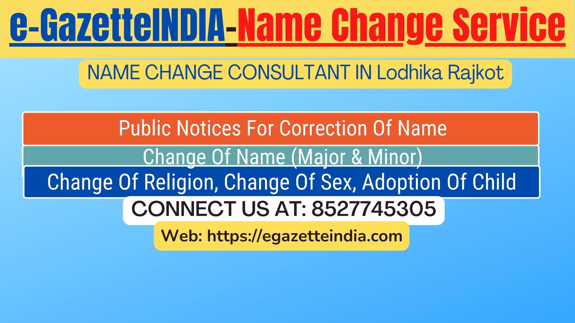 Name Change Gazette Notification In Lodhika Rajkot 8527745305