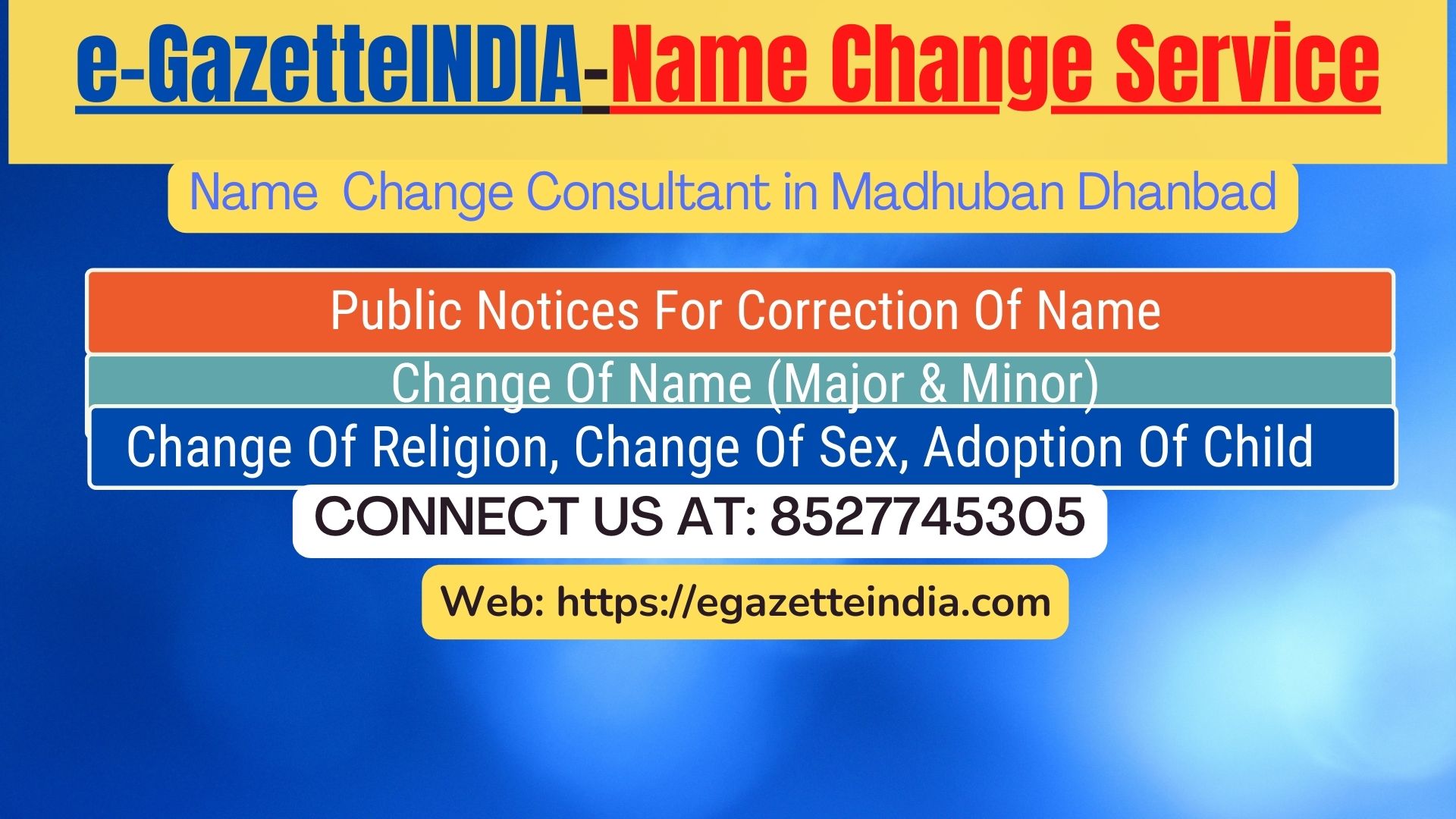 Name Change Gazette Notification In Madhuban Dhanbad 8527745305