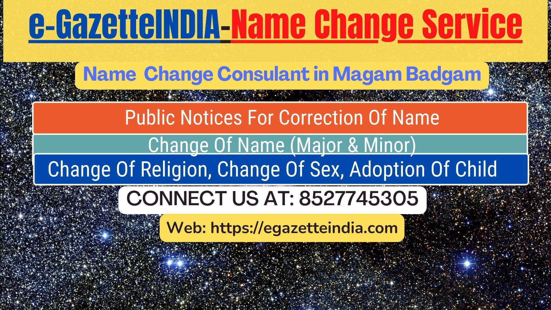 Gazette Name Change Agent Consultant Service In Magam Badgam-8527745305