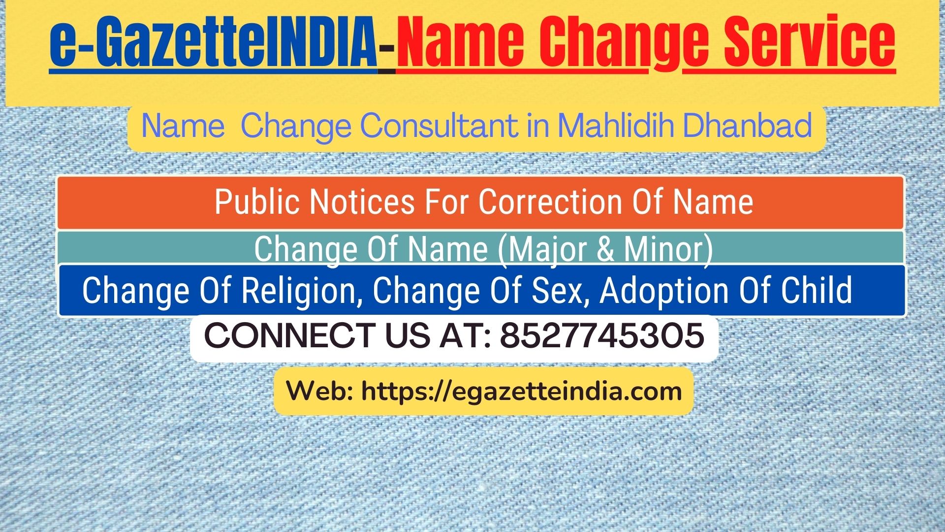 Procedure for name change in Mahlidih Dhanbad 8527745305