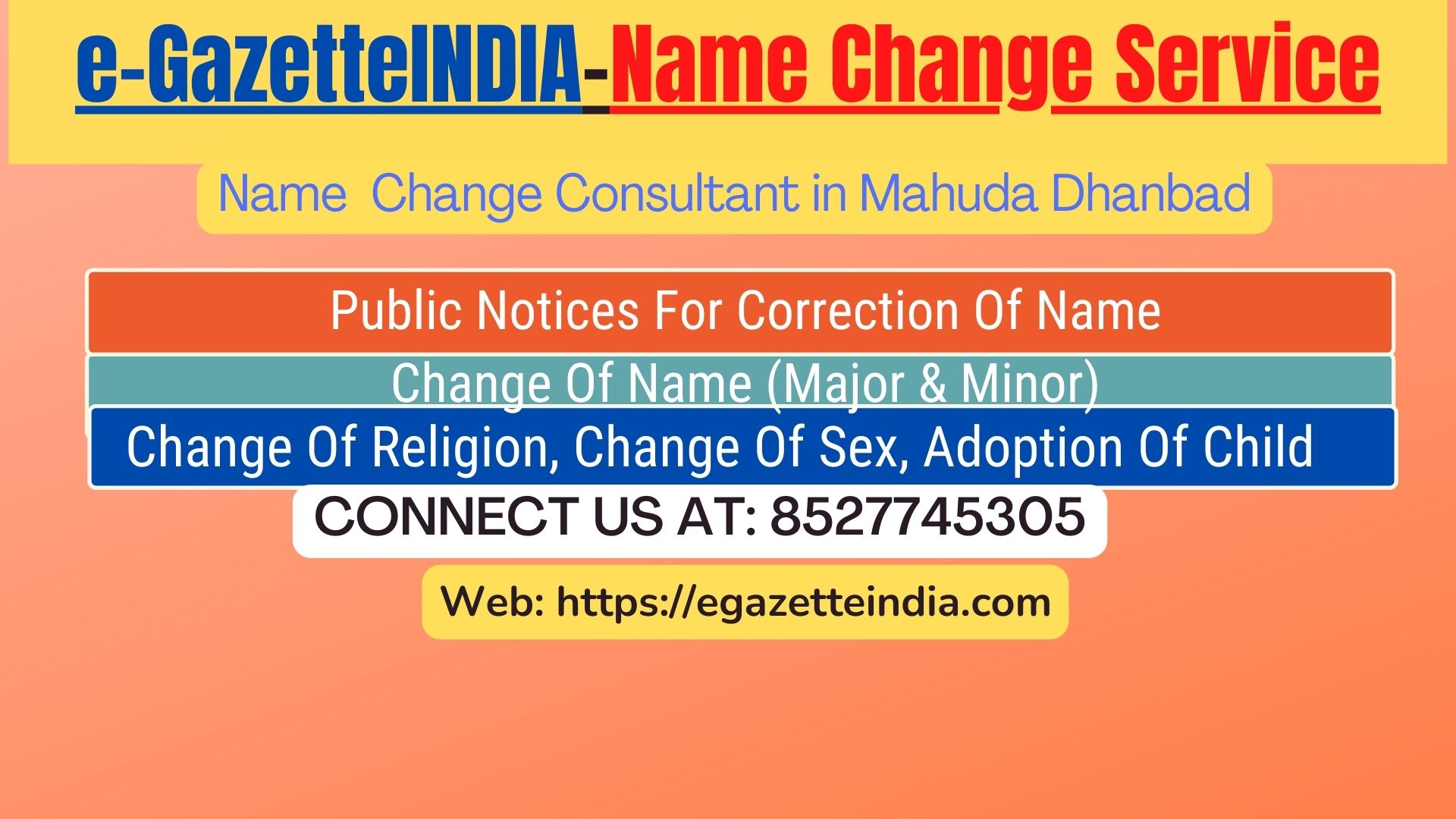 Name Change Gazette Notification In Mahuda Dhanbad 8527745305