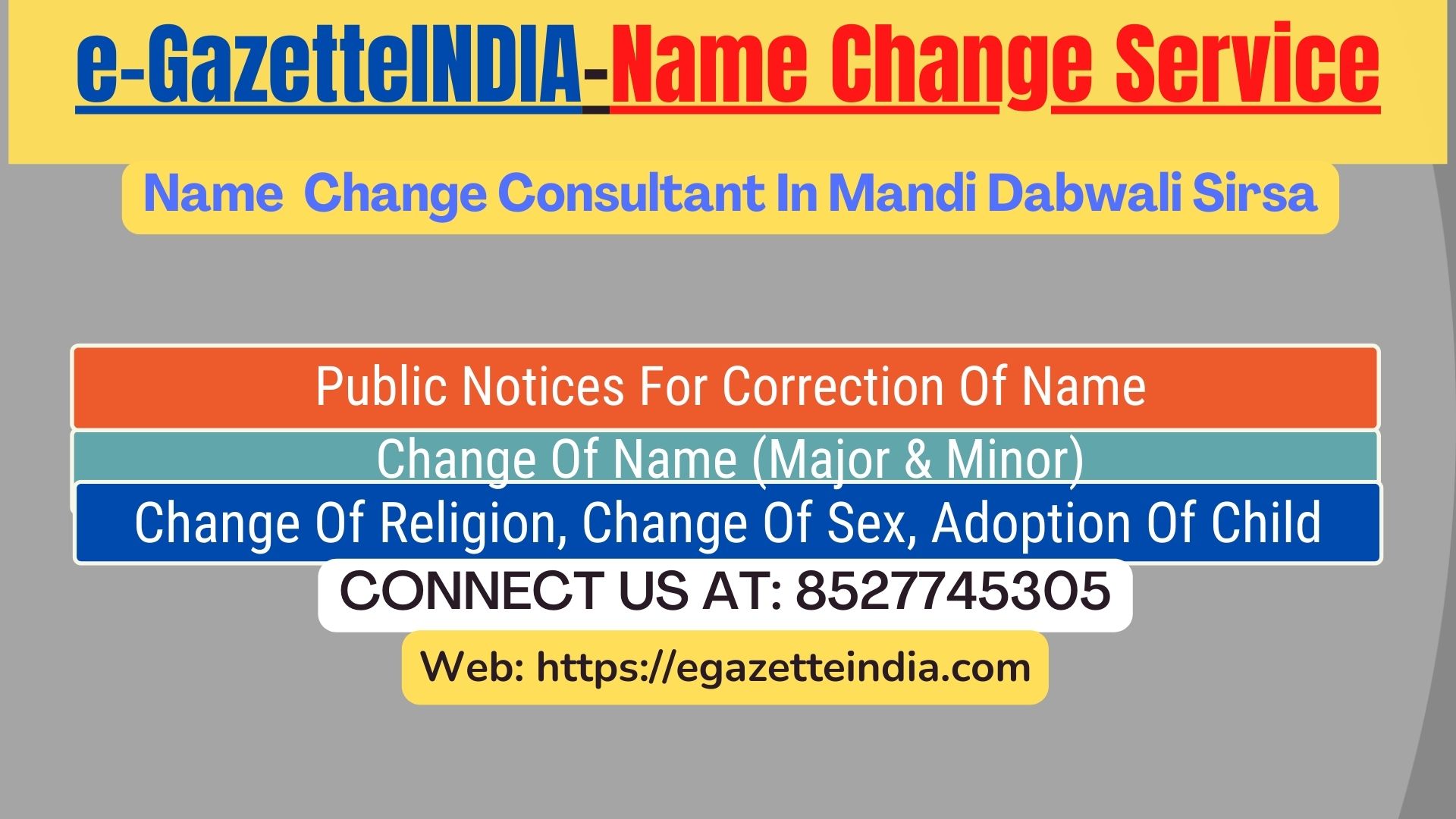 Name Change Agent Mandi Dabwali Sirsa In Mandi Dabwali Sirsa 8527745305