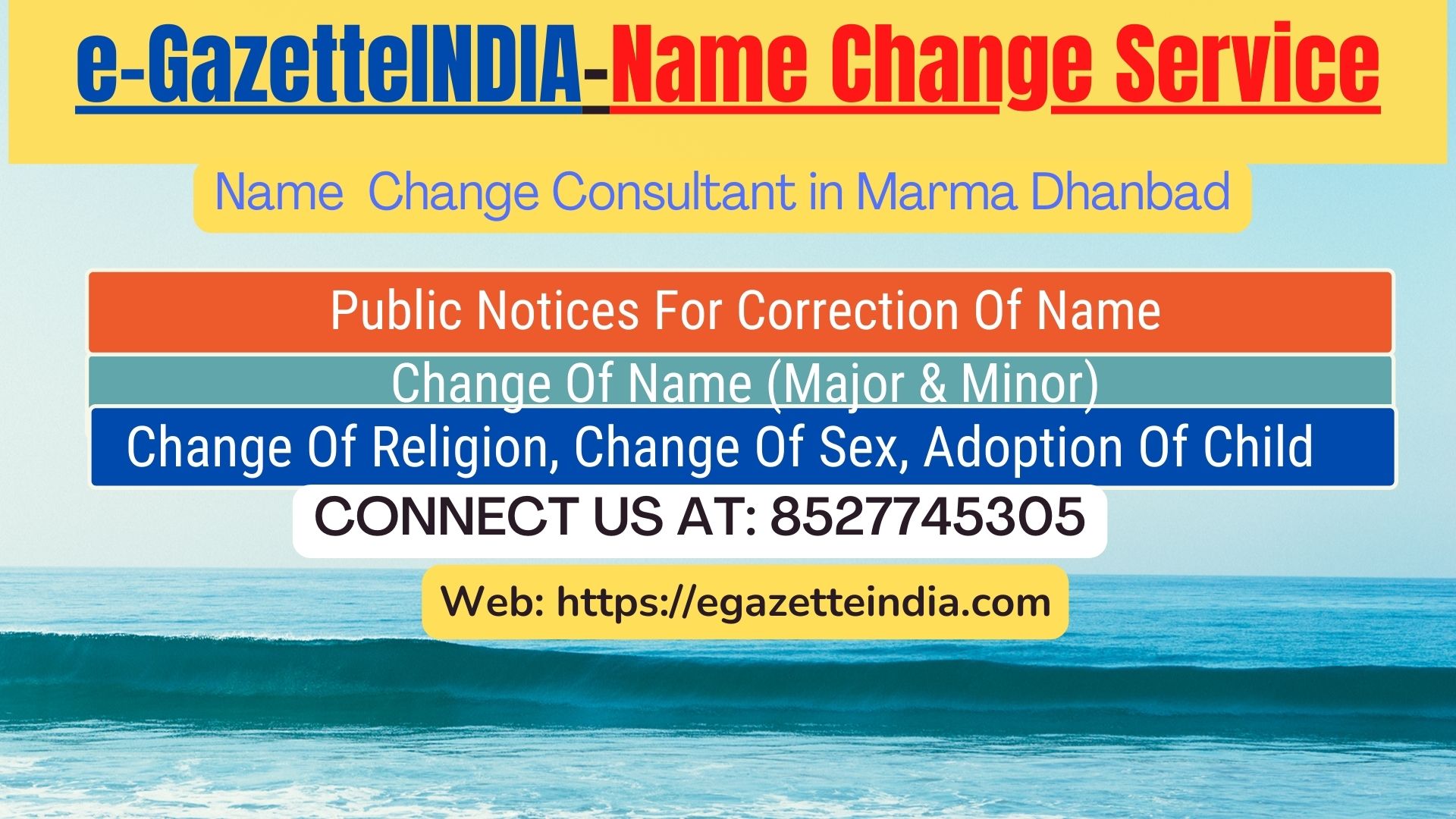 Gazette Name Change Agent Consultant Service In Marma Dhanbad-8527745305