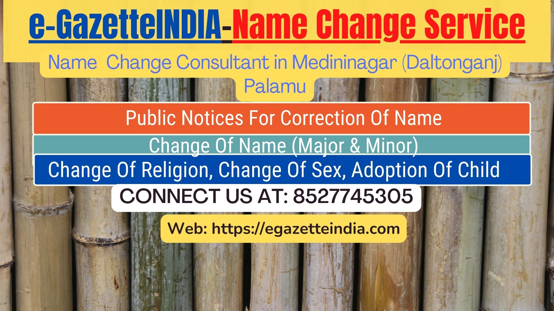 Procedure for name change in Medininagar (Daltonganj) Palamu 8527745305