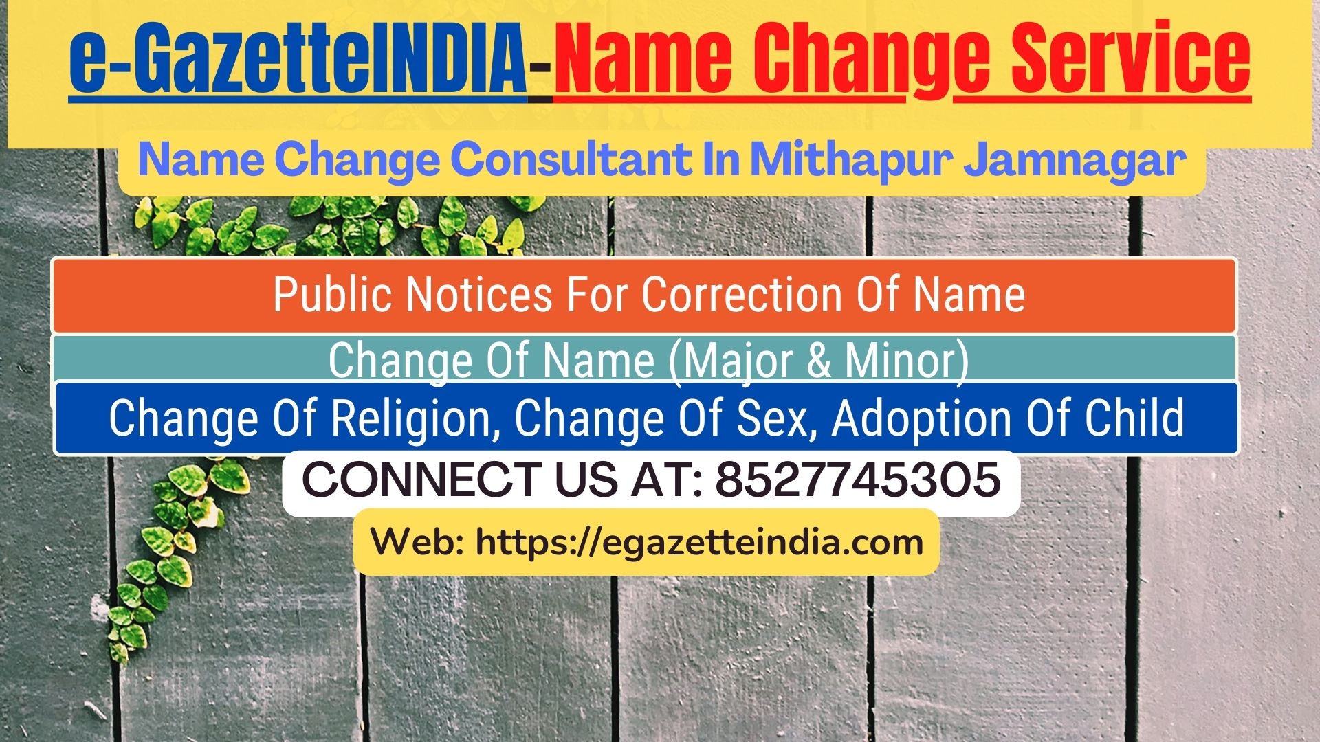 Name Change Gazette Notification In Mithapur Jamnagar 8527745305