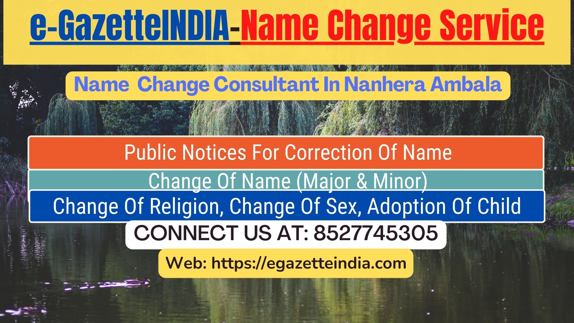 Name Change Gazette Notification In Nanhera Ambala 8527745305