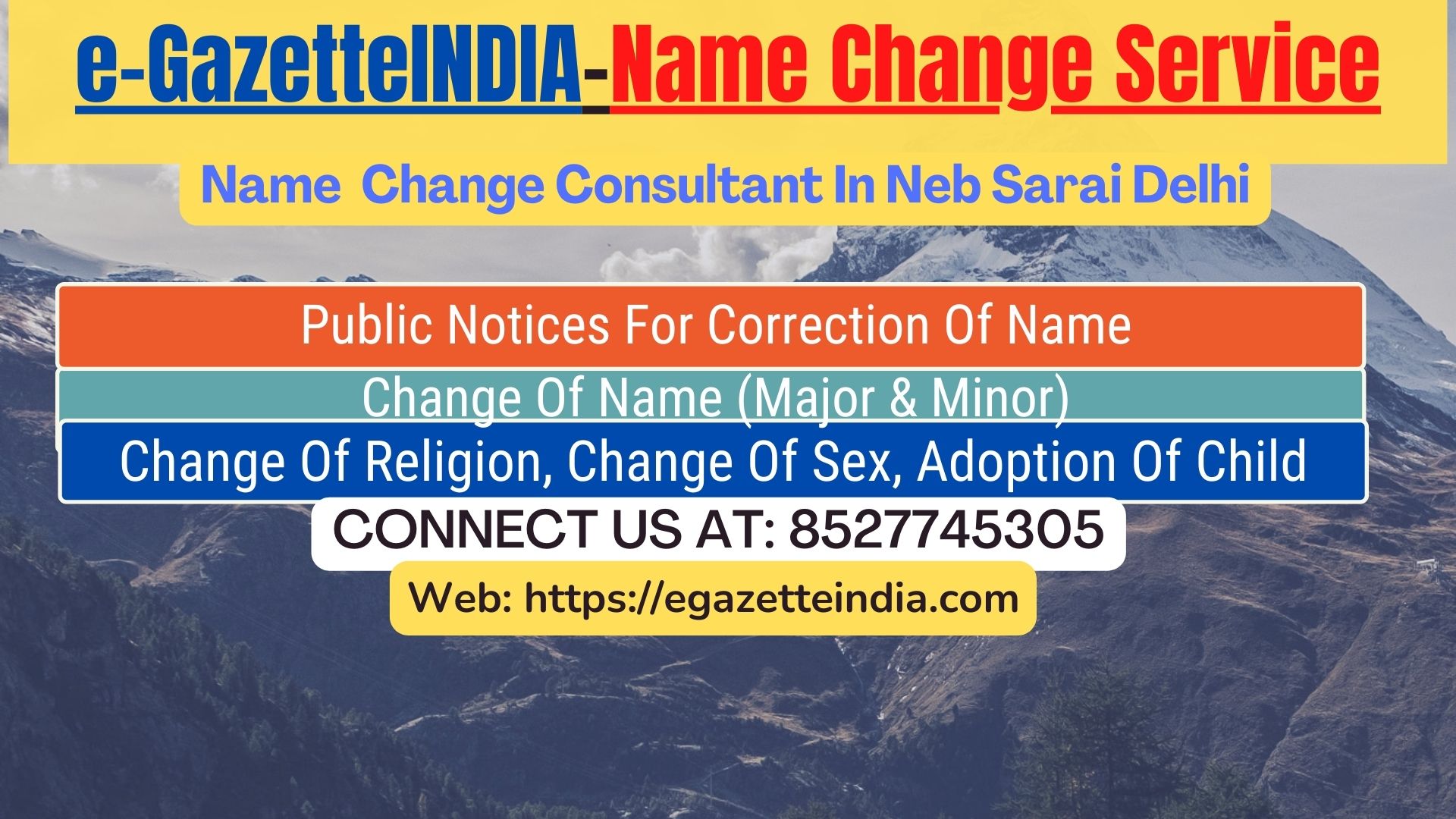 Name Change Gazette Notification In Neb Sarai DELHI 8527745305