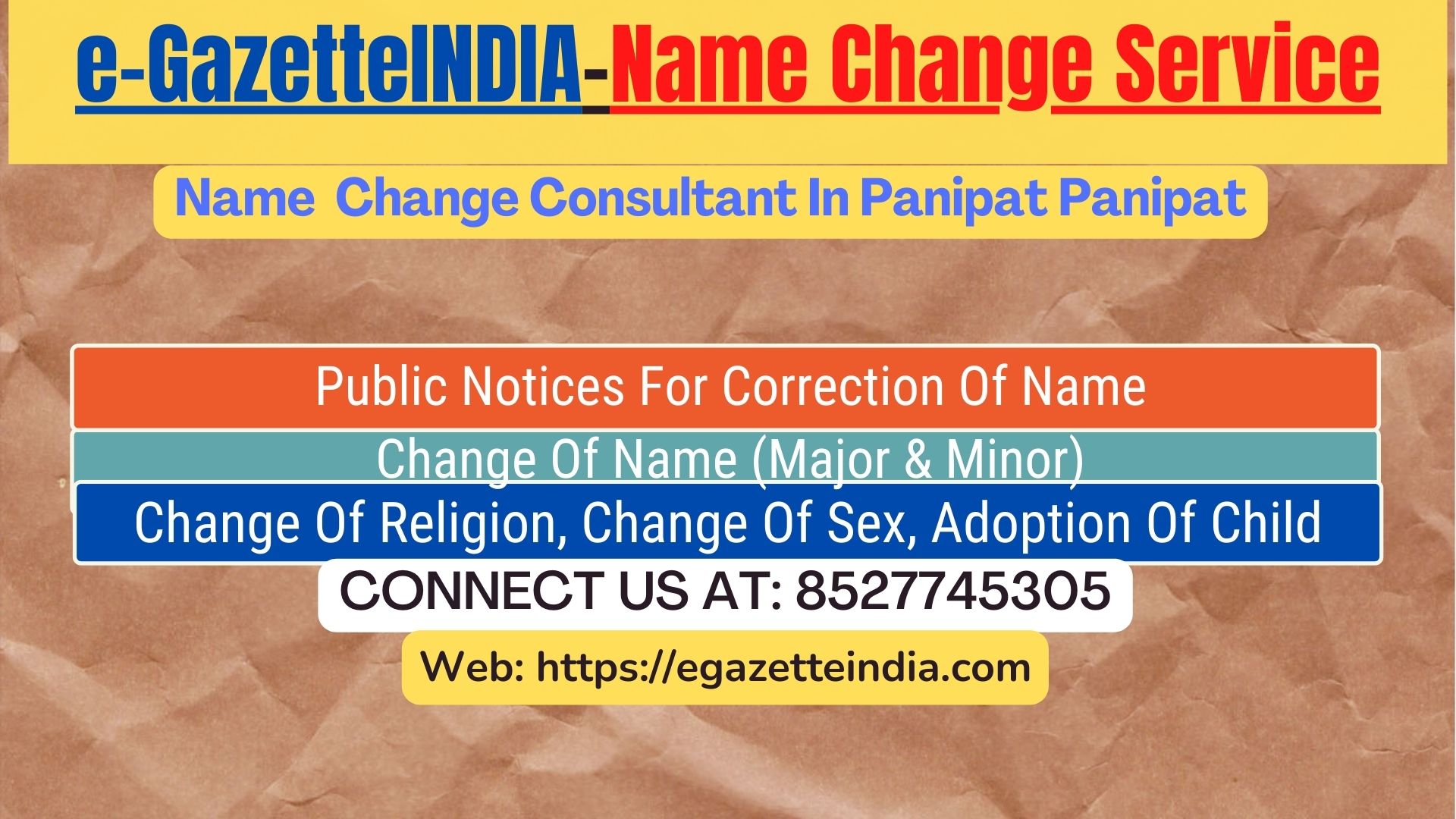 Name Change In Gazette Notification In Panipat Panipat-8527745305