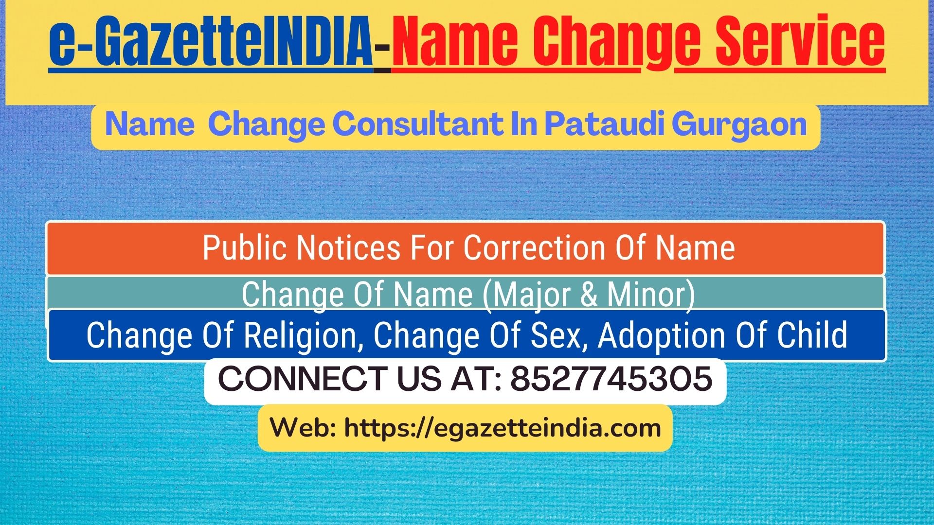 Change of Name in Pataudi Gurgaon 8527745305