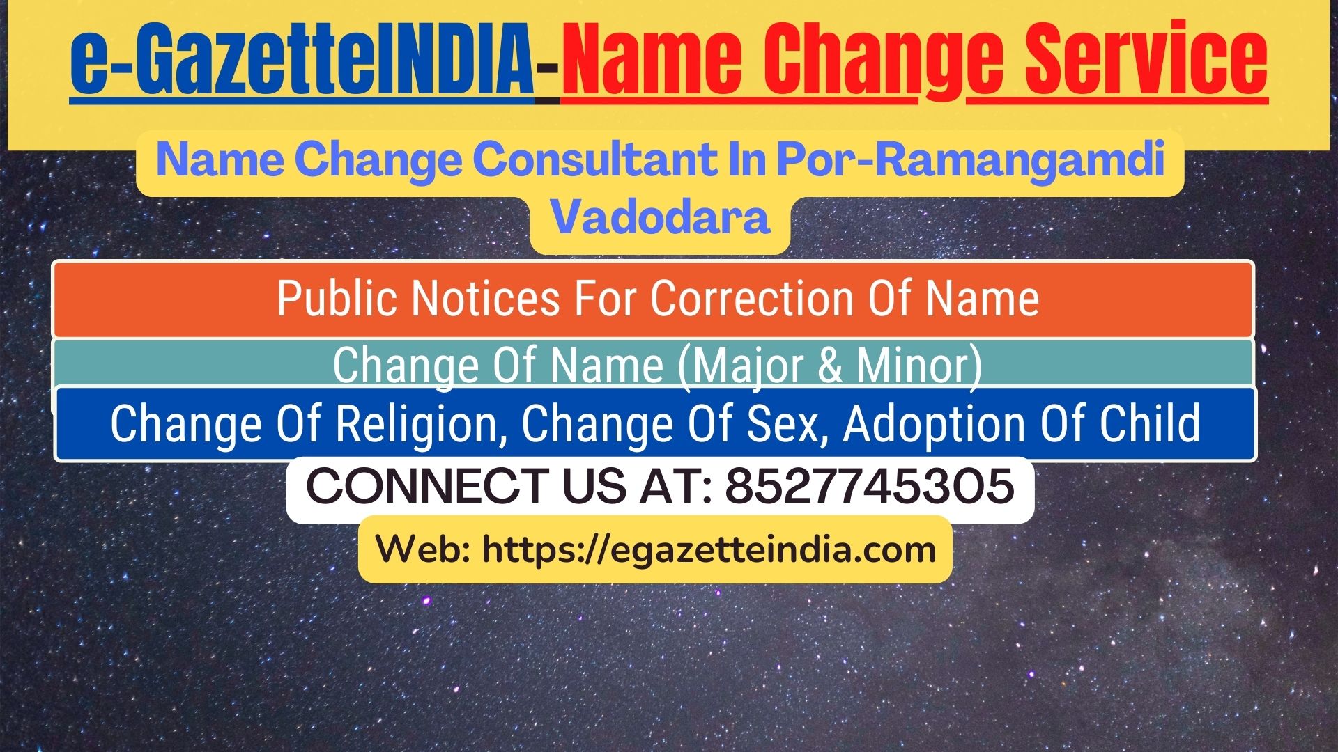 Gazette Of India Name Change Service In Por-Ramangamdi Vadodara-8527745305