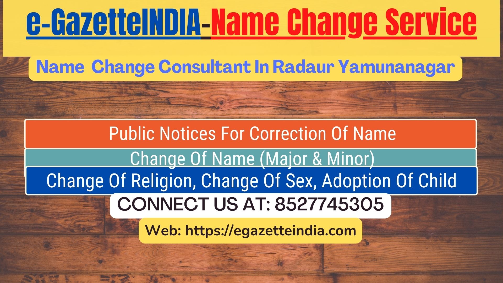 Procedure for name change in Radaur Yamunanagar 8527745305