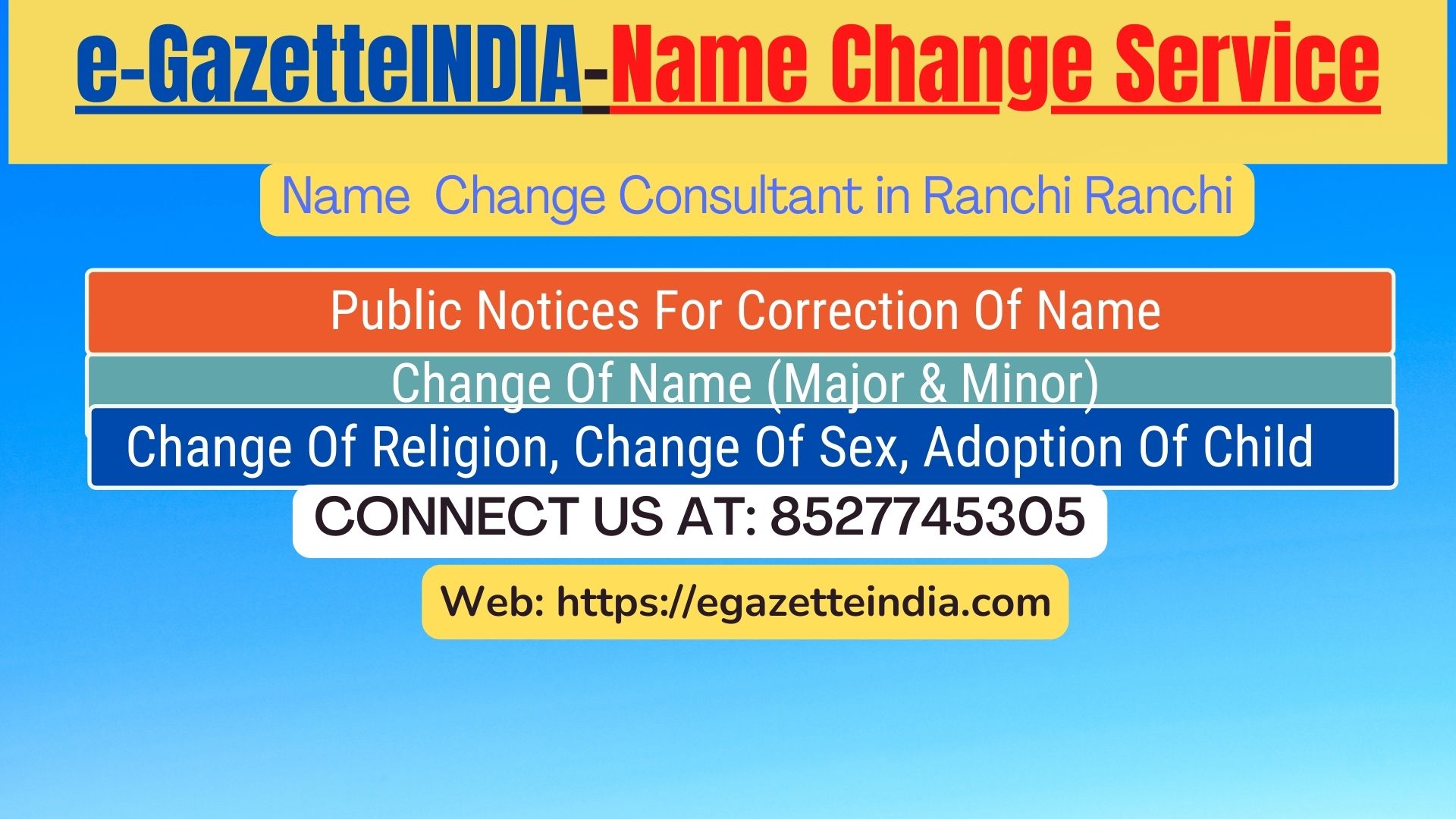 Name Change In Gazette Notification In Ranchi Ranchi-8527745305