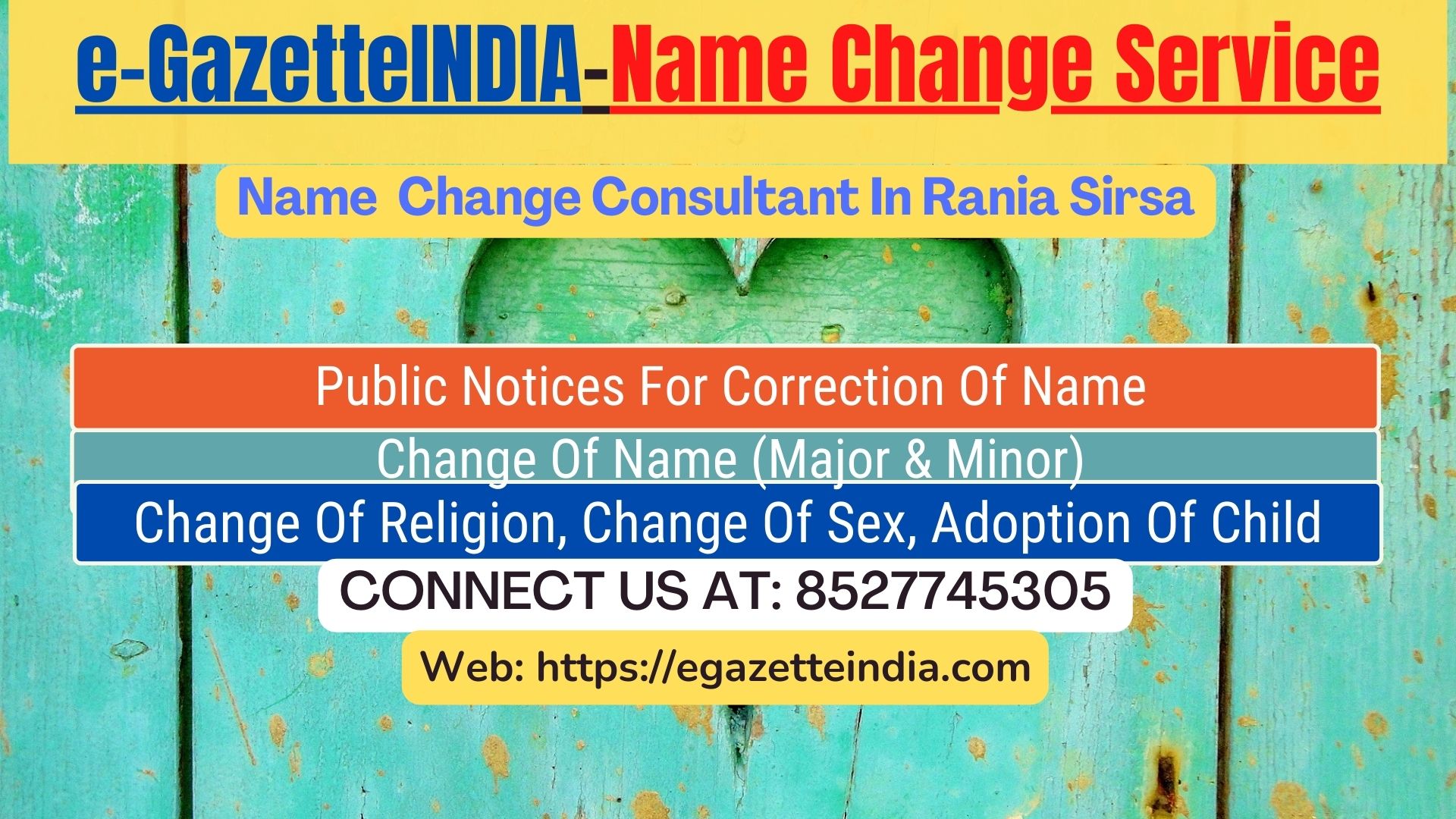 Change of Name in Rania Sirsa 8527745305