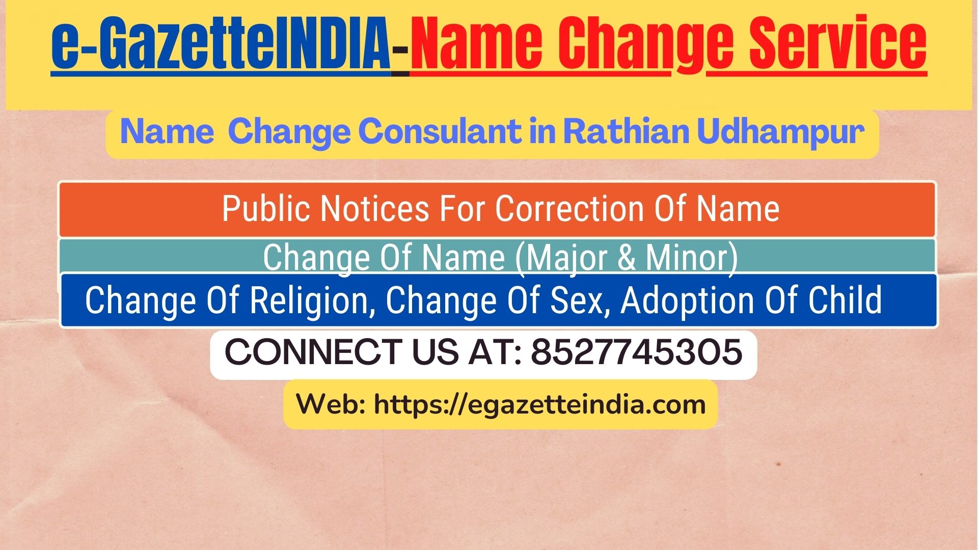 Change of Name in Rathian Udhampur 8527745305