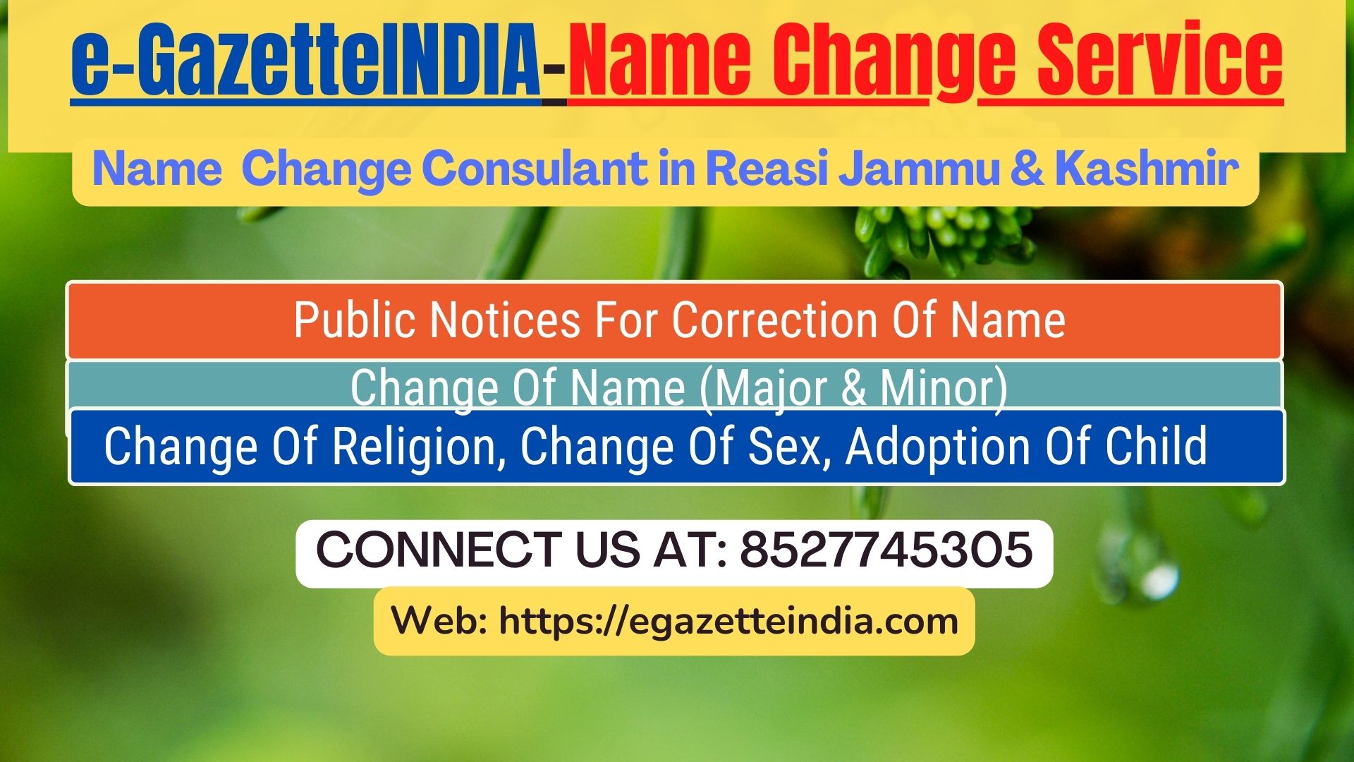 Gazette Name Change Agent Consultant Service In Reasi Jammu & Kashmir-8527745305