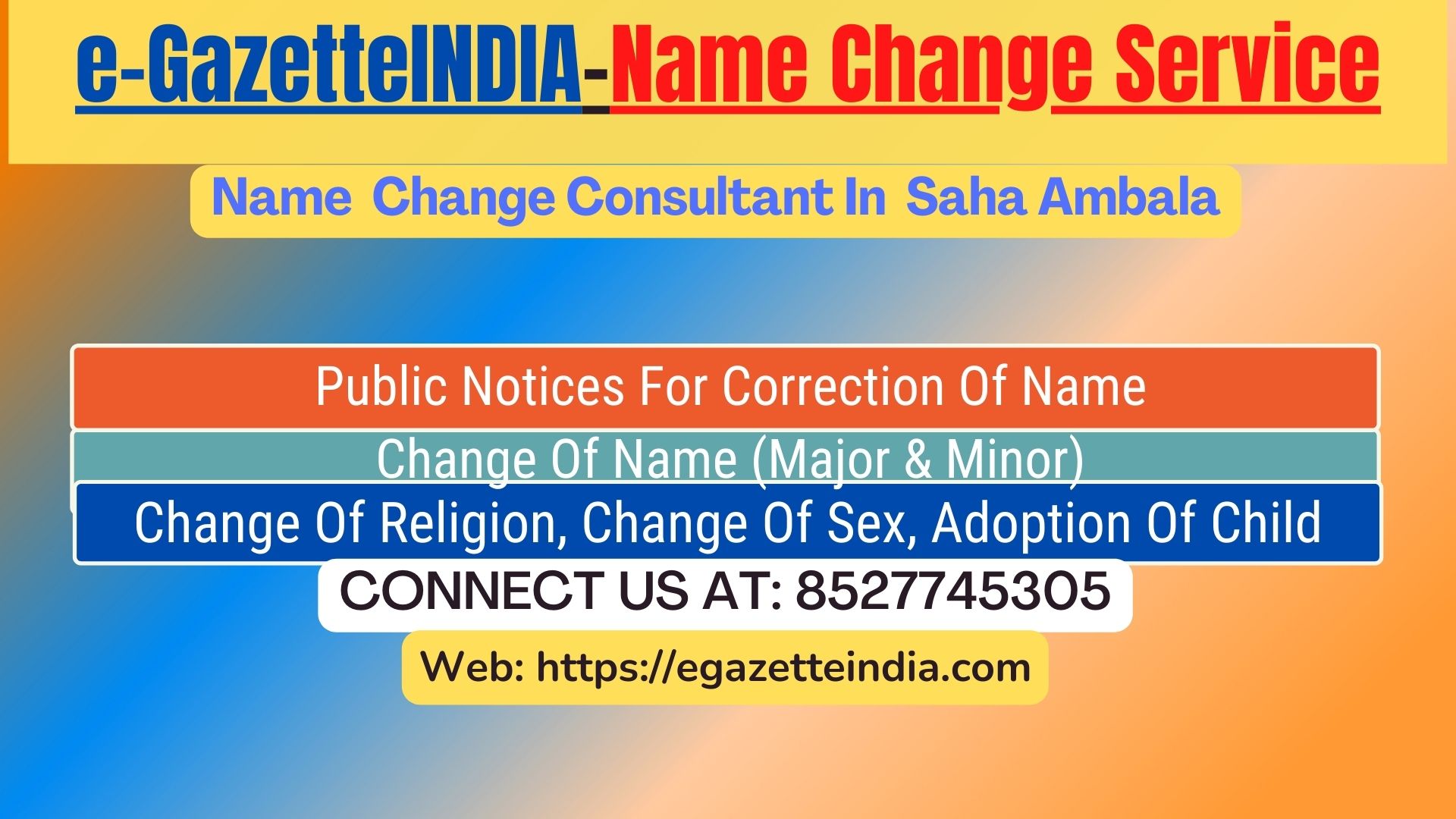 Change of Name in Saha Ambala 8527745305