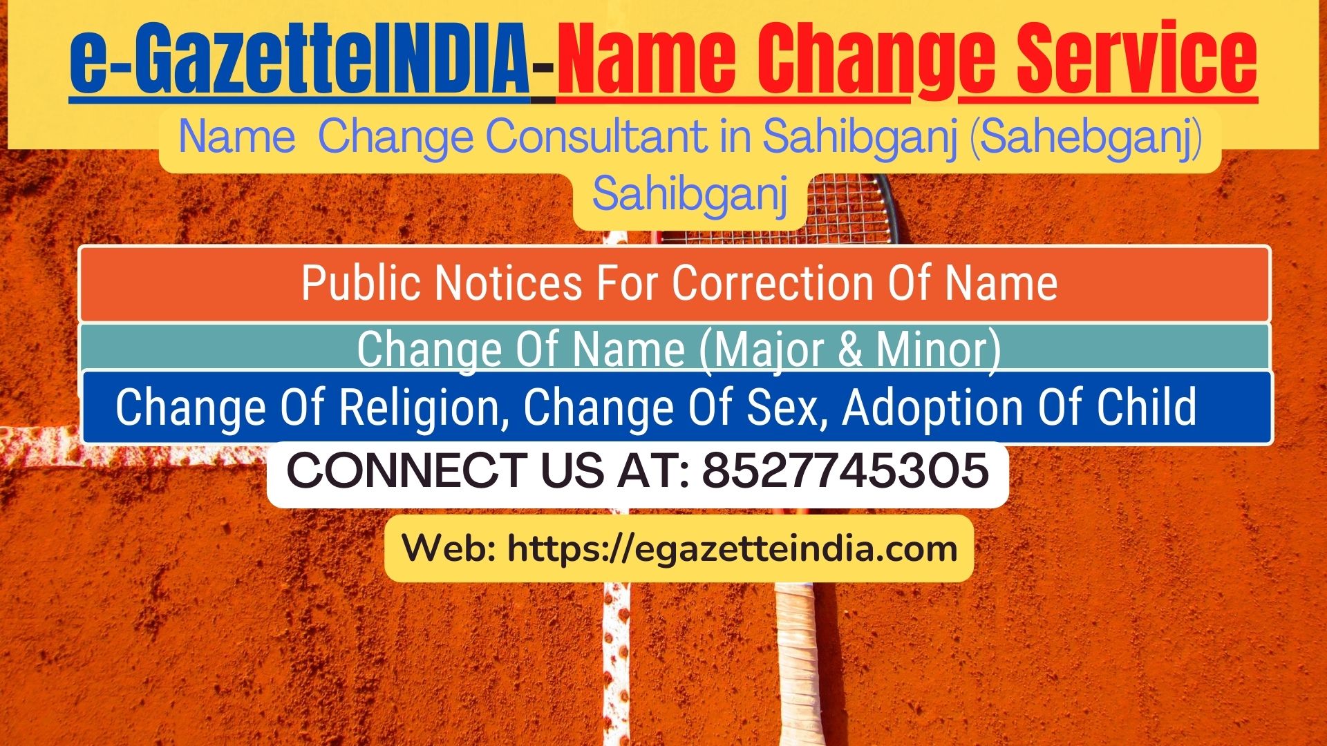 Gazette Of India Name Change Service In Sahibganj (Sahebganj) Sahibganj-8527745305