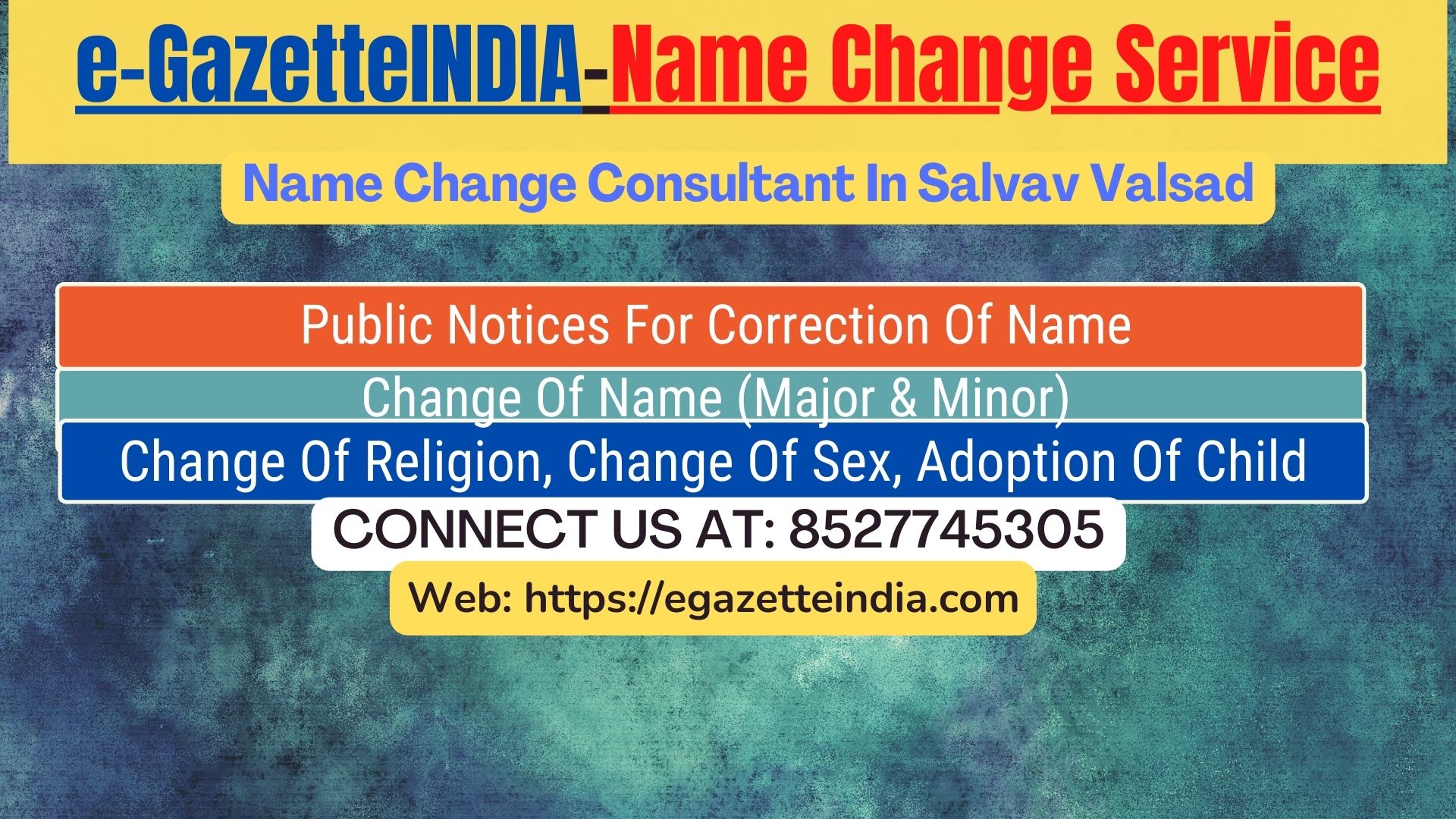 Name Change Gazette Notification In Salvav Valsad 8527745305