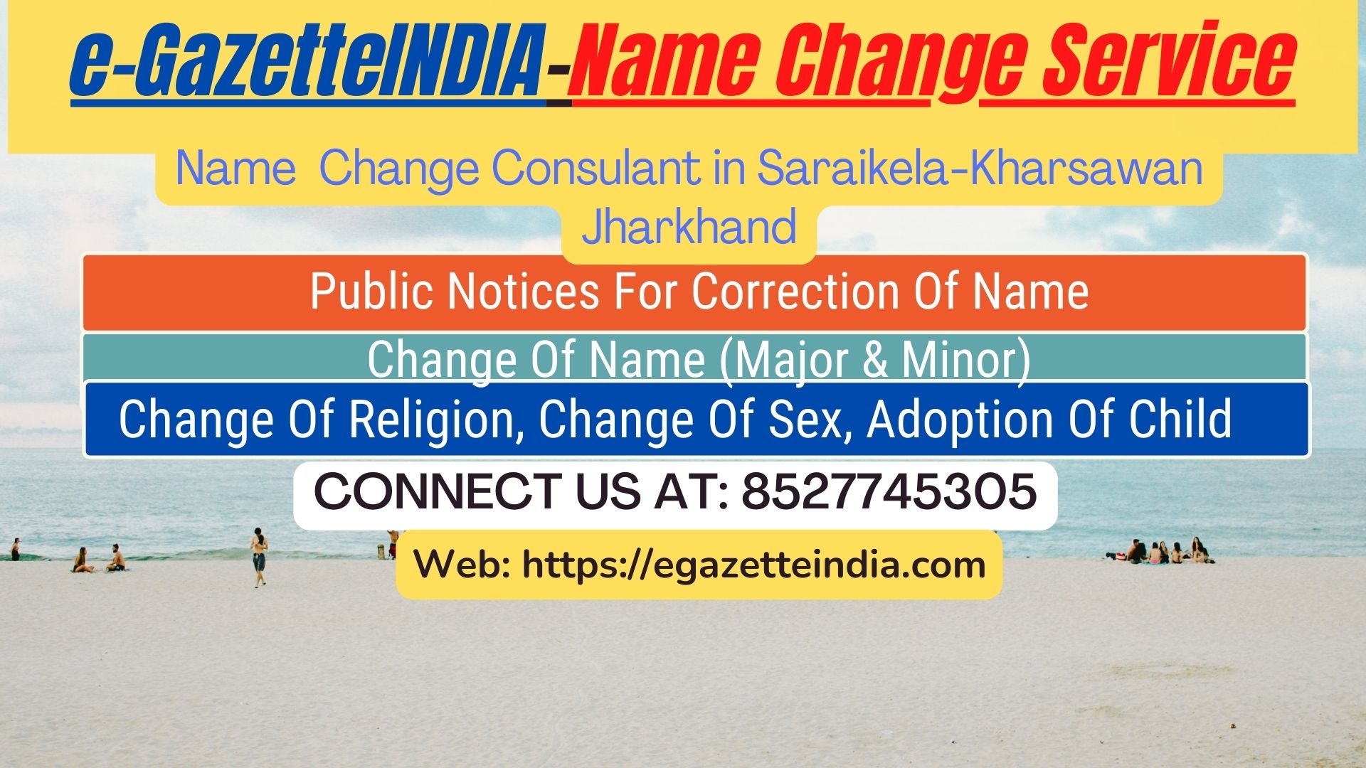 Gazette Name Change Agent Consultant Service In Saraikela-Kharsawan Jharkhand-8527745305