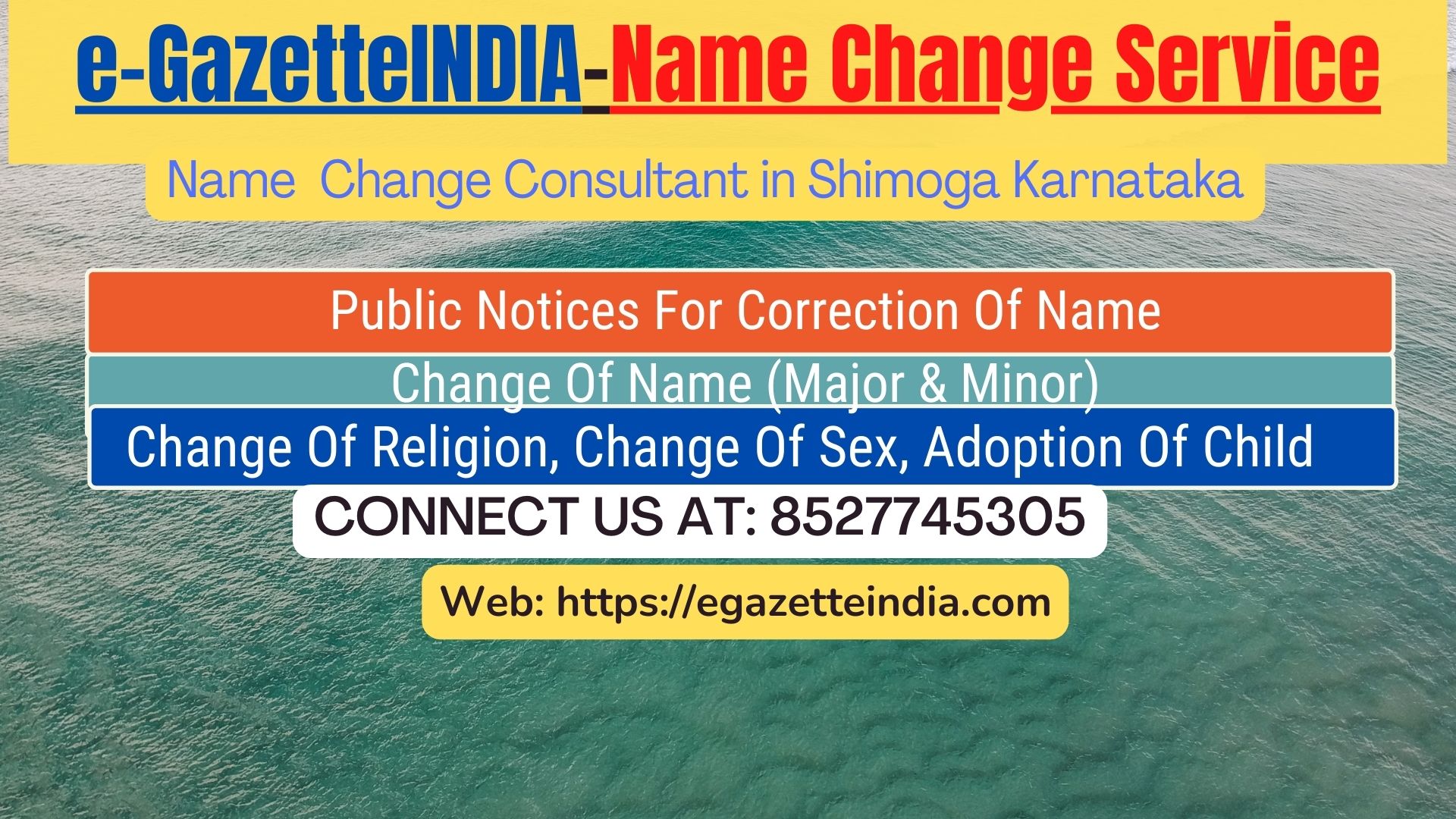 Change of Name in Gazette agent in Shimoga Karnataka 8527745305