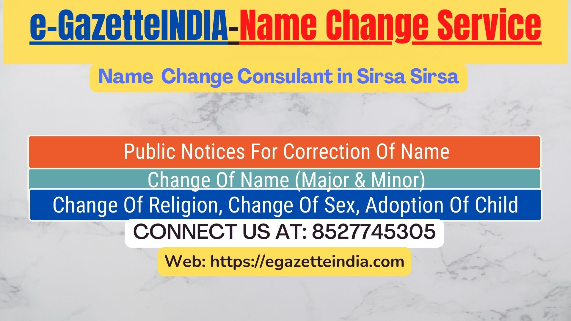 Name Change Gazette Notification In Sirsa Sirsa 8527745305