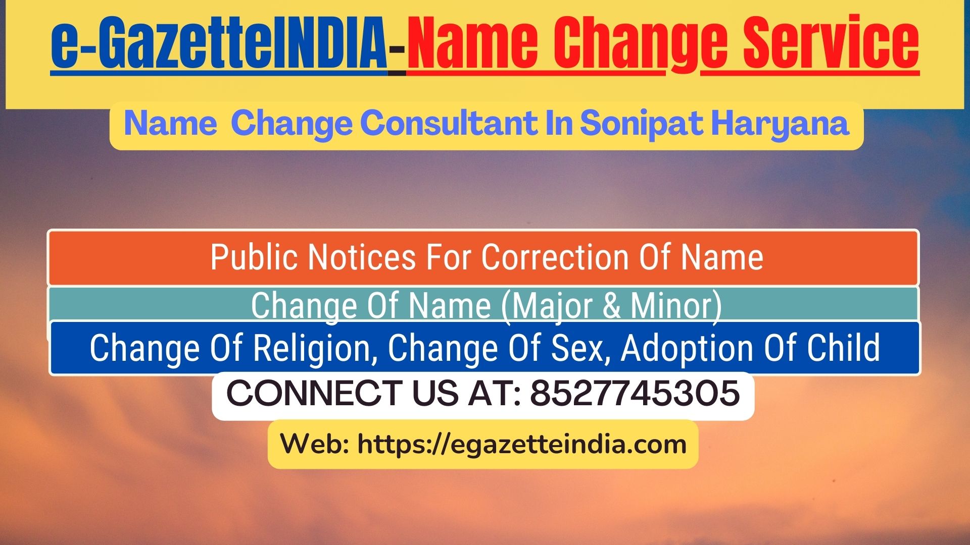 Name Change In Gazette Notification In Sonipat Haryana-8527745305