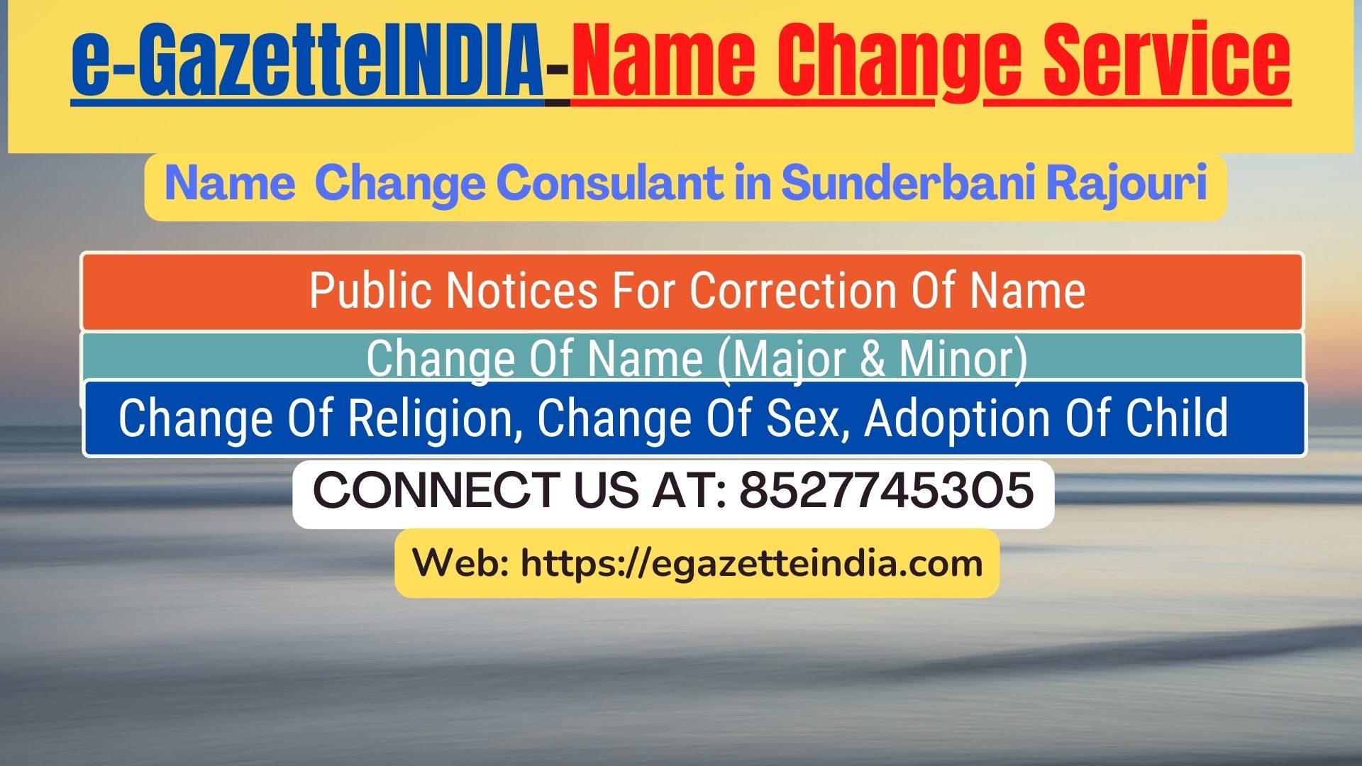 Gazette Of India Name Change Service In Sunderbani Rajouri-8527745305