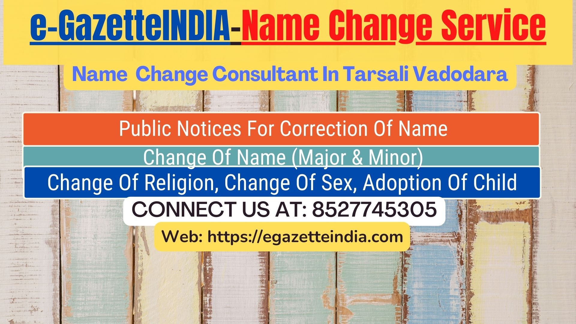 Name Change In Gazette Notification In Tarsali Vadodara-8527745305