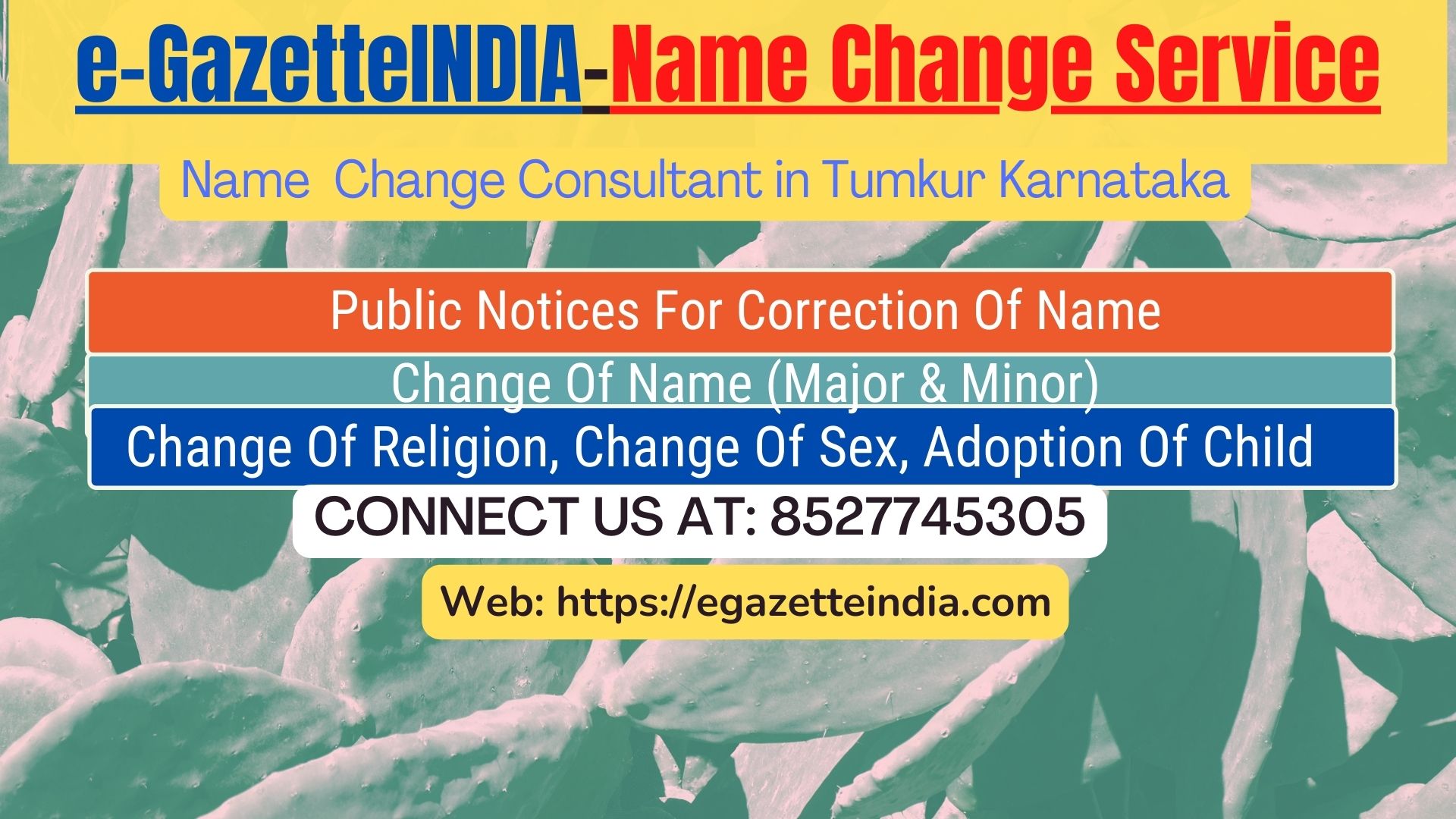 Change of Name in Gazette agent in Tumkur Karnataka 8527745305