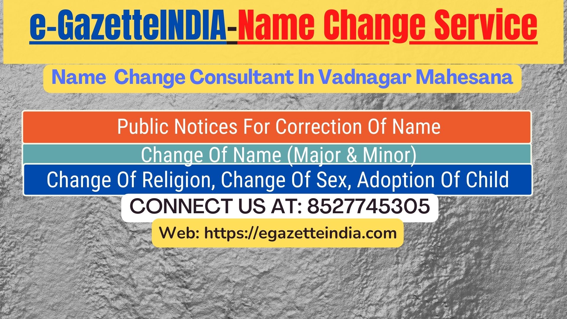 Name Change In Gazette Notification In Vadnagar Mahesana-8527745305