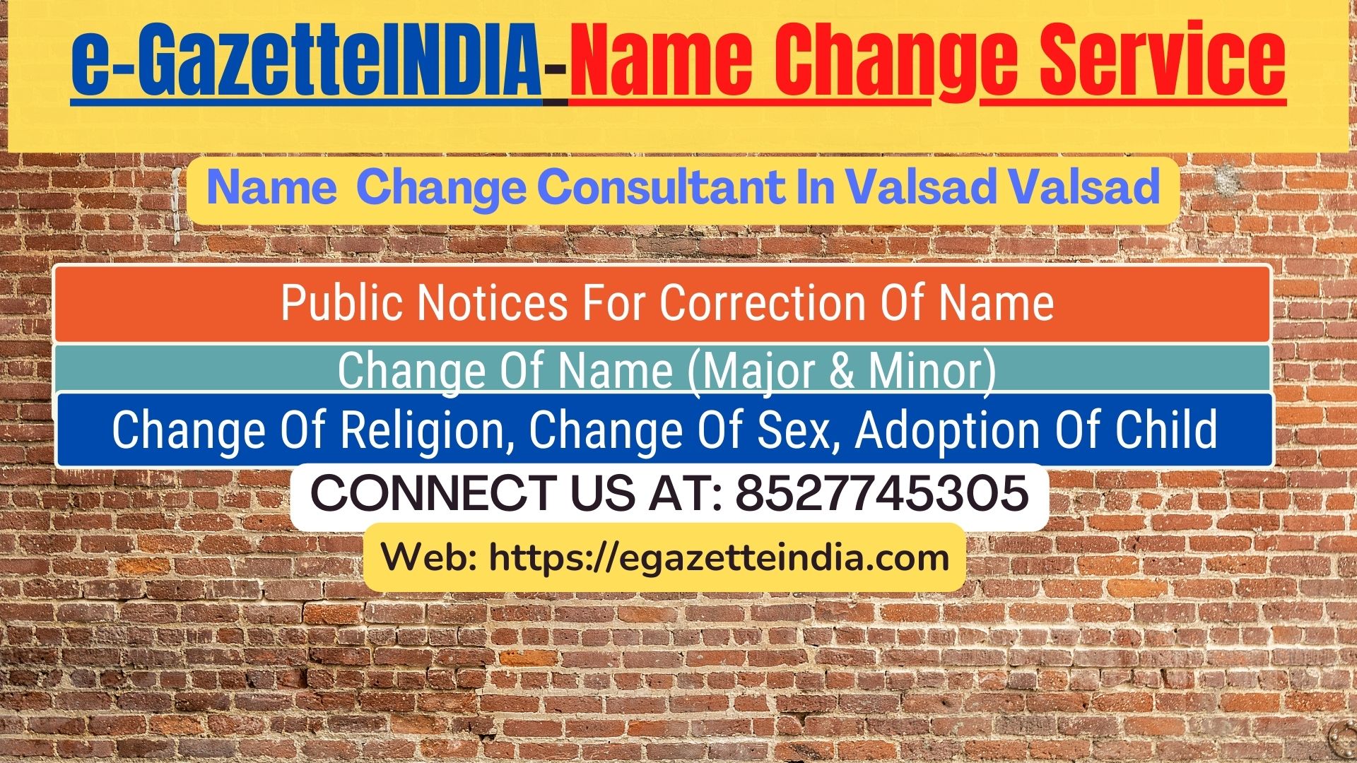 Name Change Gazette Notification In Valsad Valsad 8527745305