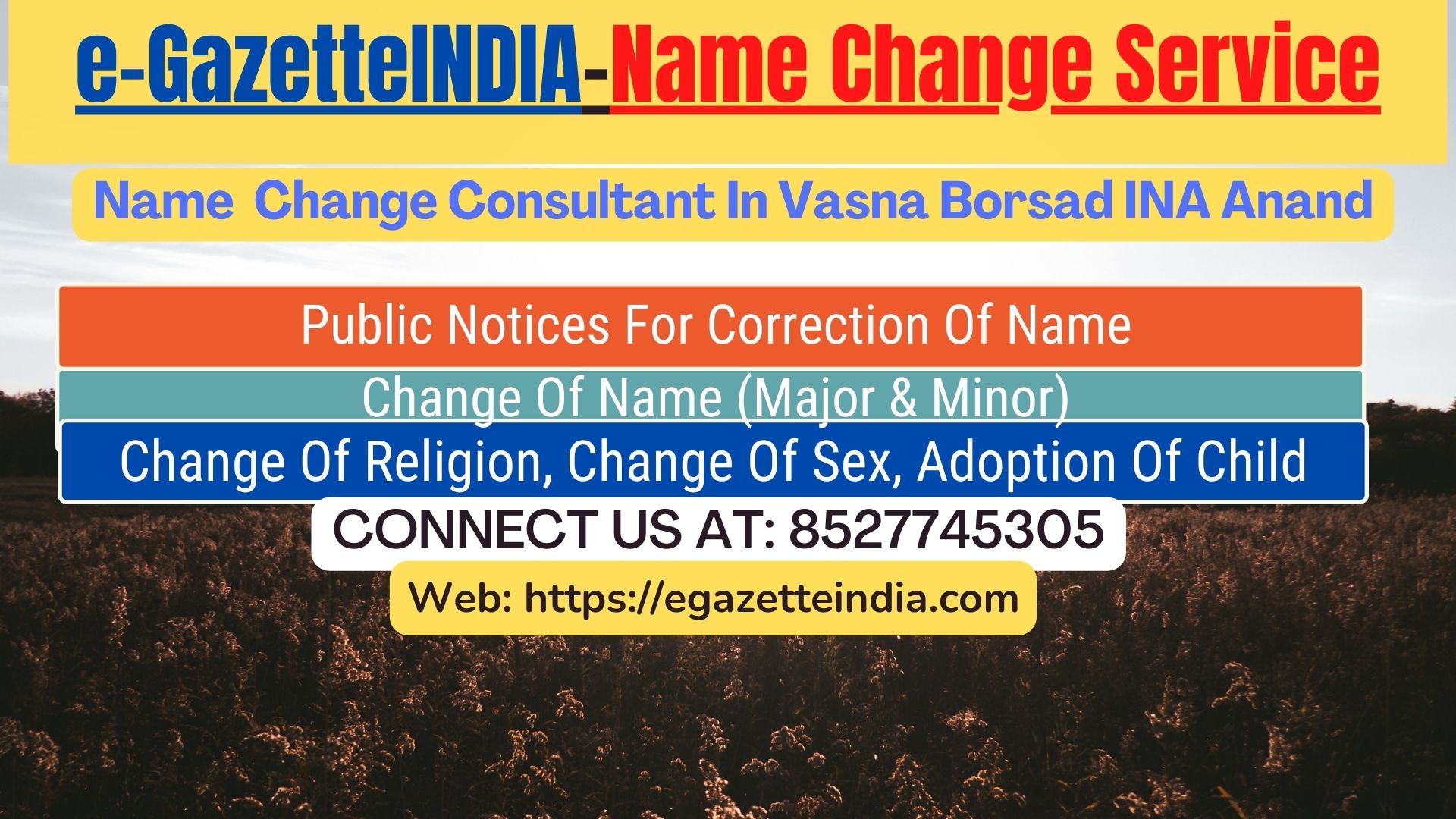 Name Change In Gazette Notification In Vasna Borsad INA Anand-8527745305