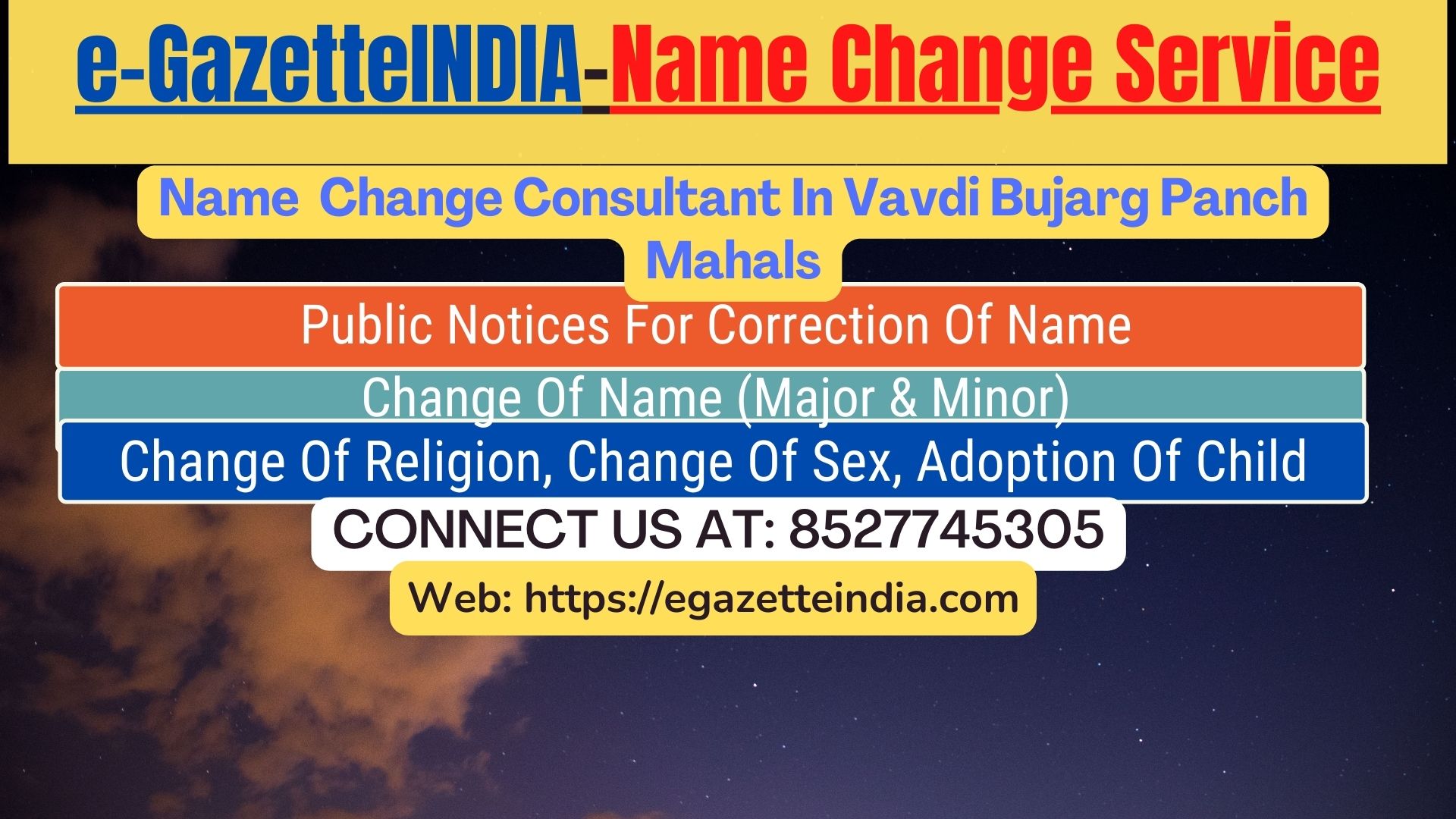 Name Change Agent Vavdi Bujarg Panch Mahals In Vavdi Bujarg Panch Mahals 8527745305